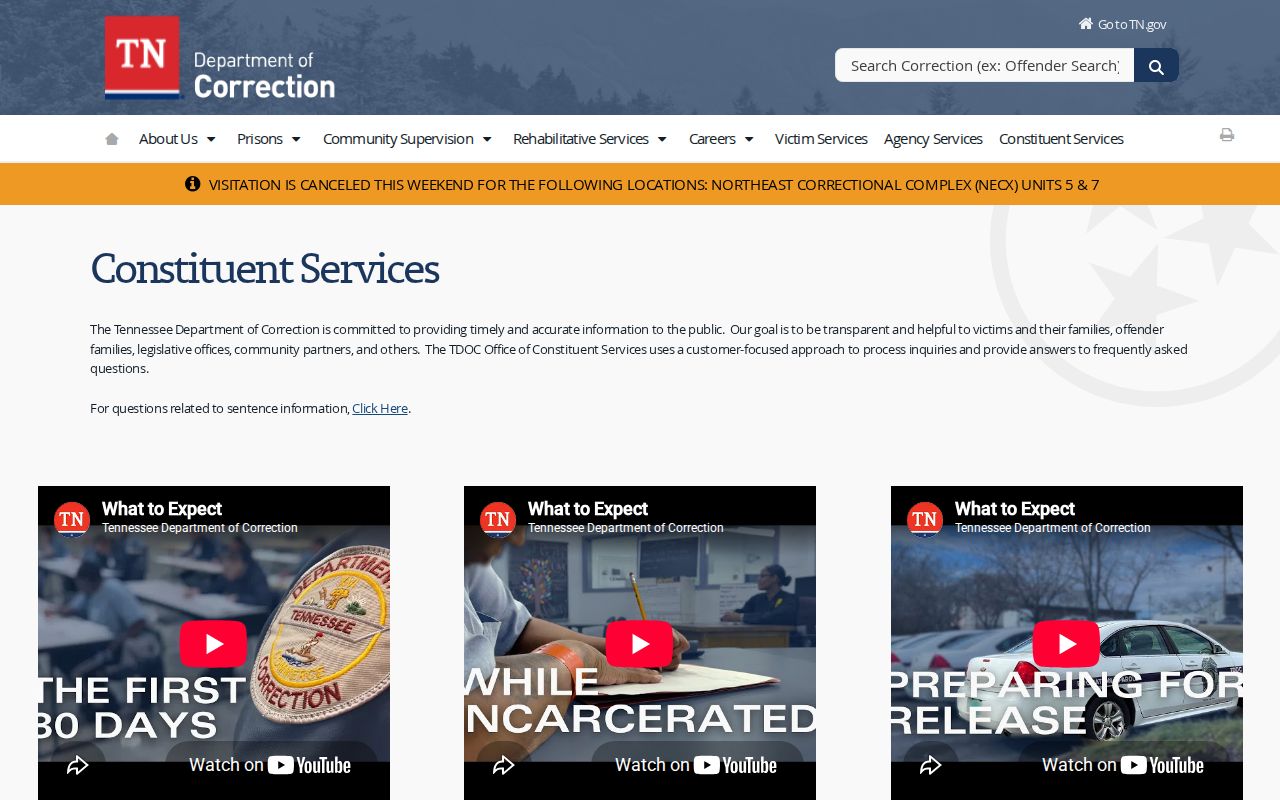 Coffee County Jail release TDOC records and constituent services