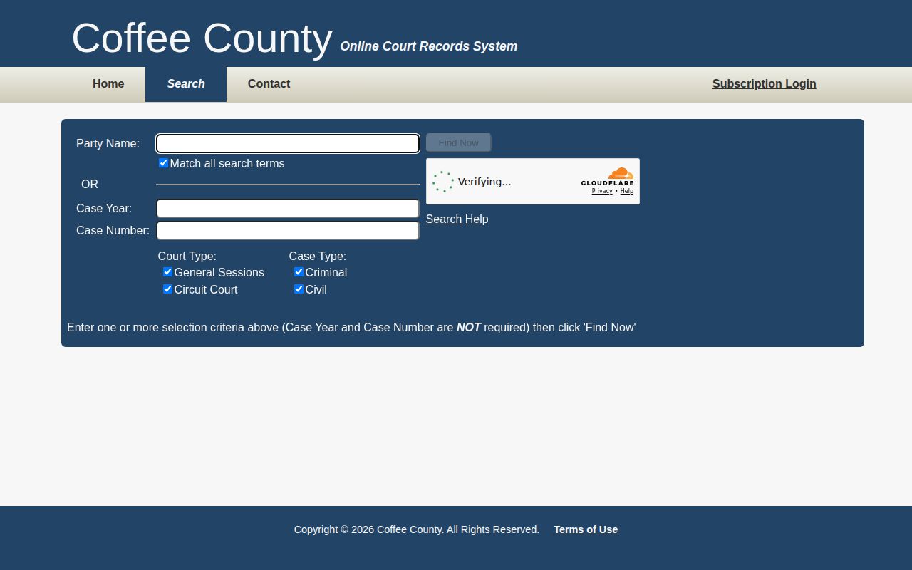 Coffee County release court record search filters