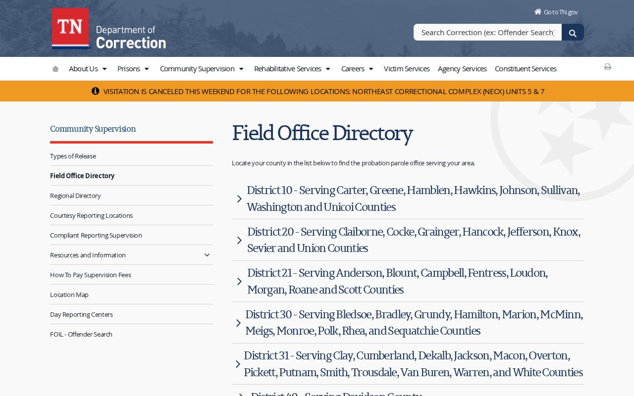 Coffee County post-release supervision District 50 office listing